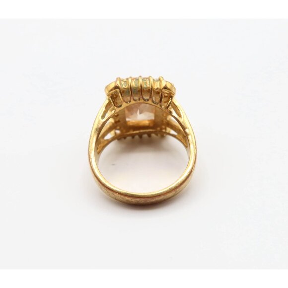 Pink Faceted Glass & Clear Rhinestone Cocktail Statement Gold Tone Ring Size 8 - Picture 6 of 6